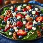Strawberry & Blueberry Spinach Salad with Pecans and Feta