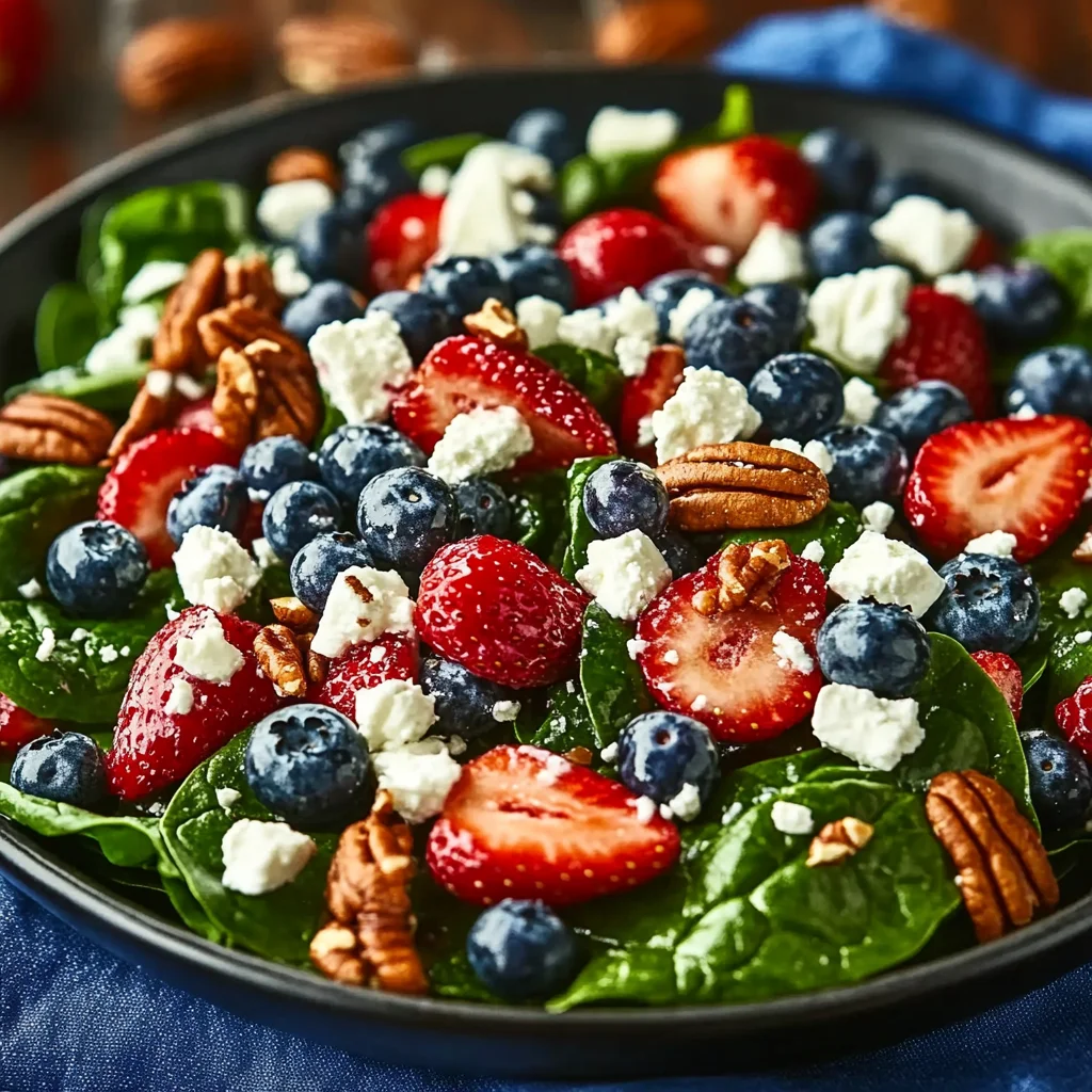 Strawberry & Blueberry Spinach Salad with Pecans and Feta