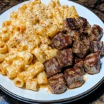 CAJUN STEAK TIPS IN CHEESY RIGATONI PARMESAN SAUCE