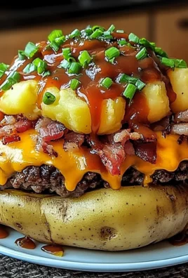 Loaded BBQ Turkey Bacon Cheeseburger Potato Volcanos