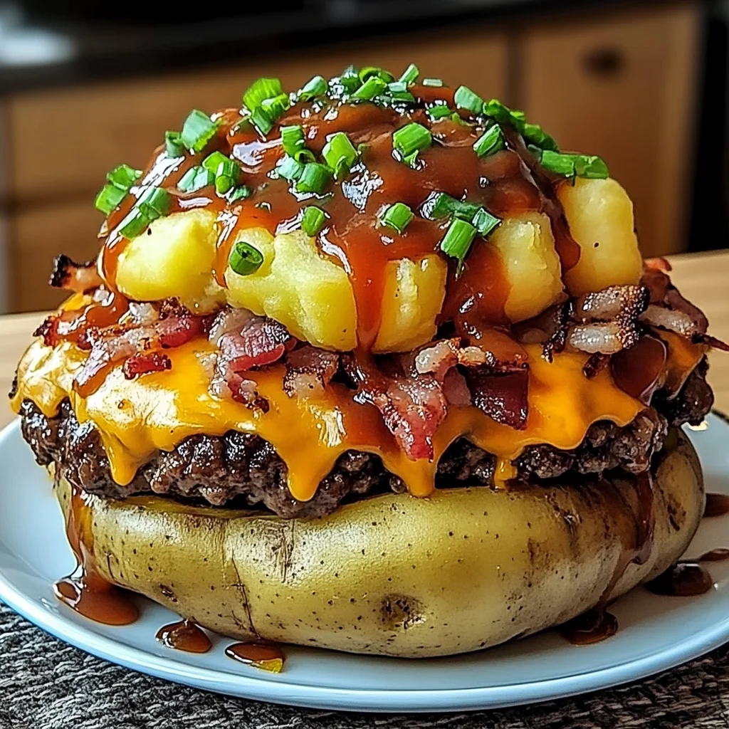 Loaded BBQ Turkey Bacon Cheeseburger Potato Volcanos