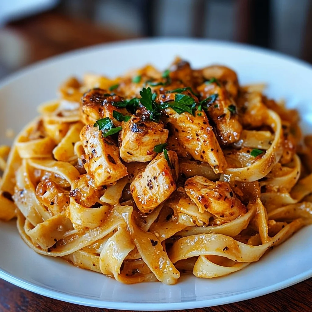 SPICY CAJUN CHICKEN FETTUCCINE IN CREAMY GARLIC SAUCE