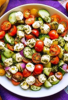 Tomato Cucumber Avocado Salad with Mozzarella and Basil Pesto