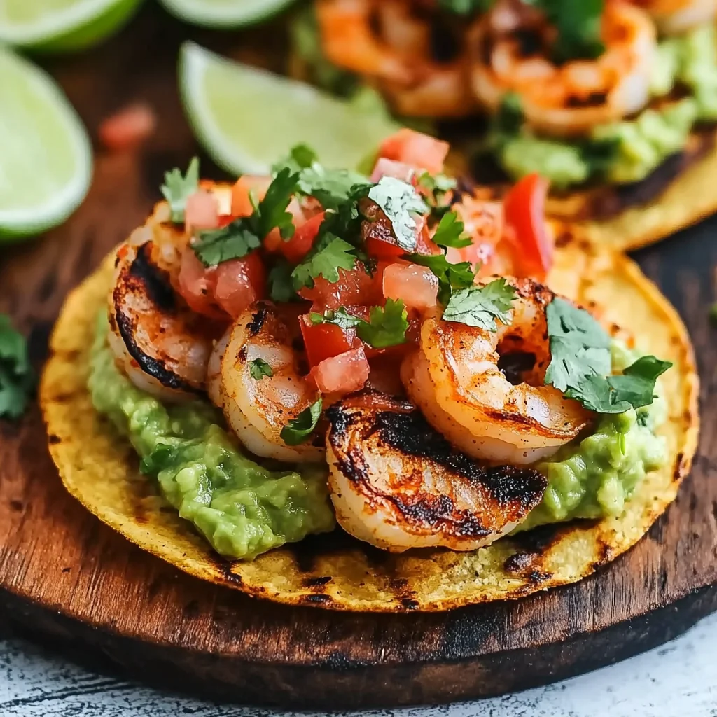 Grilled Shrimp Tostadas with Guacamole & Pico de Gallo
