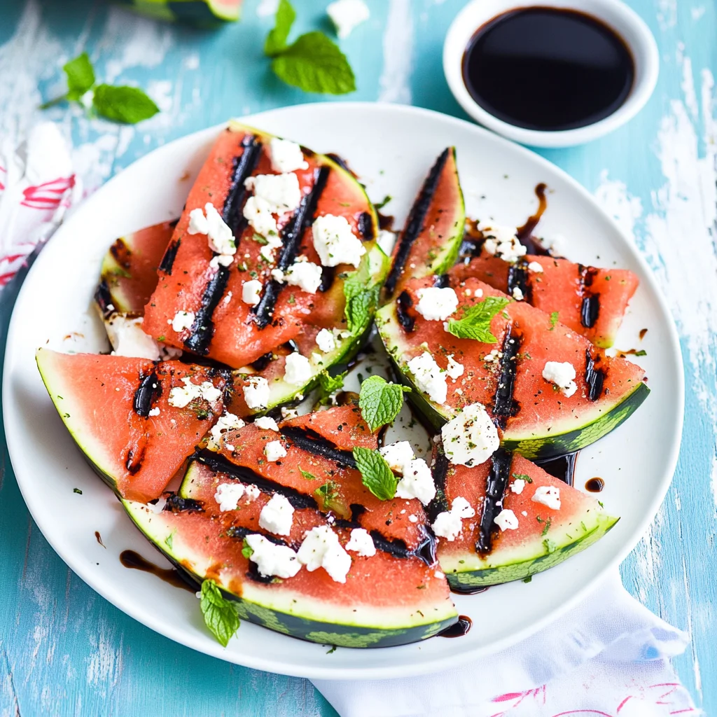 Grilled Watermelon with Feta, Mint, and Balsamic Glaze