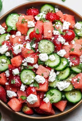Watermelon Cucumber Salad with Strawberries and Feta