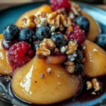 Baked Pears with Berries, Honey, Walnuts & Blue Cheese