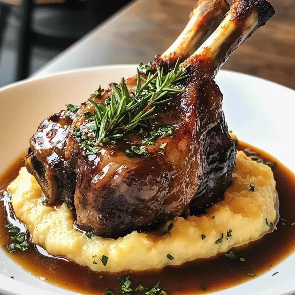 Braised Lamb Shank with Velvety Roasted Garlic Puree