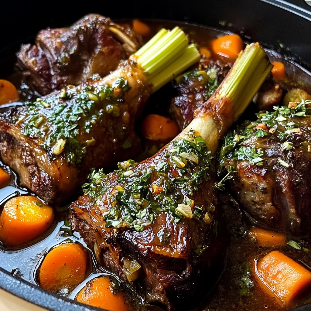 Braised Lamb Shanks with Aromatic Herb Gravy and Root Vegetables
