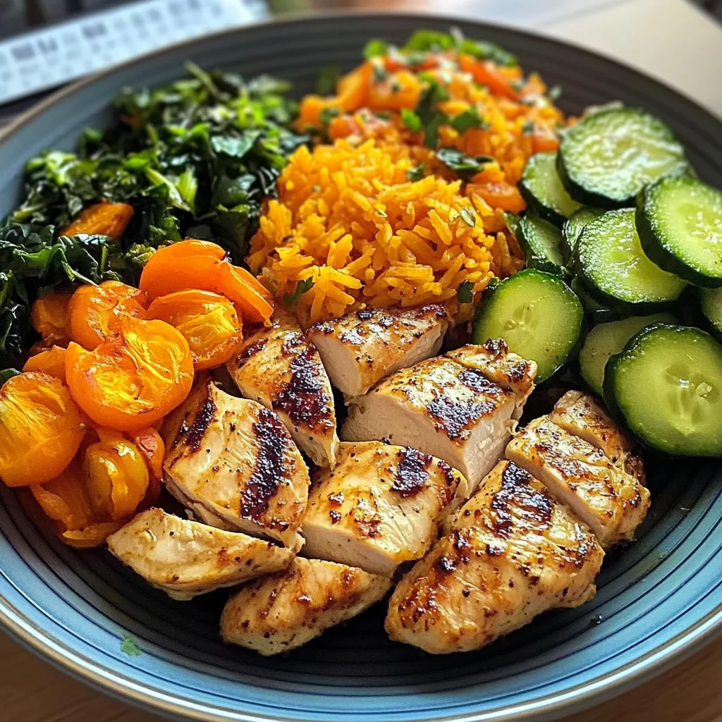 Colorful Chicken Veggie Plate with Carrot Rice & Salad