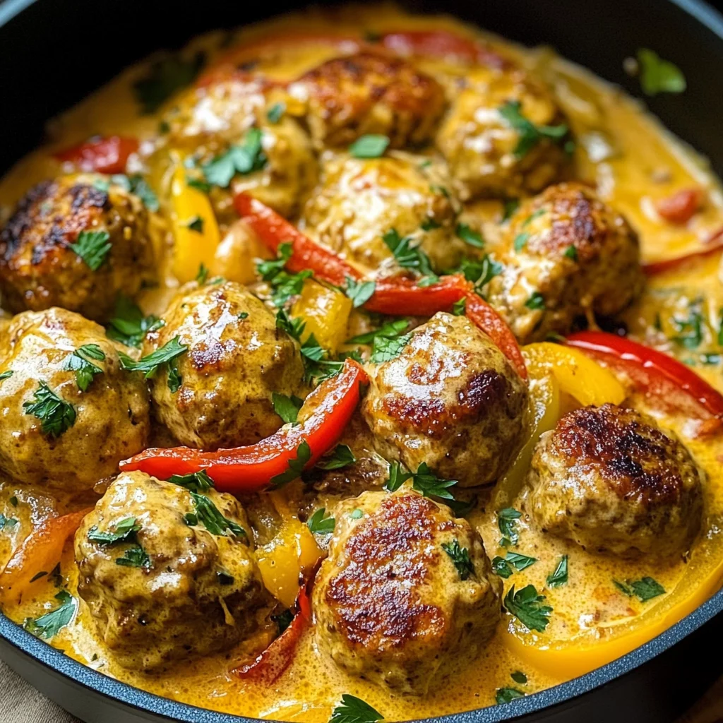 Creamy Bell Pepper Chicken Meatballs