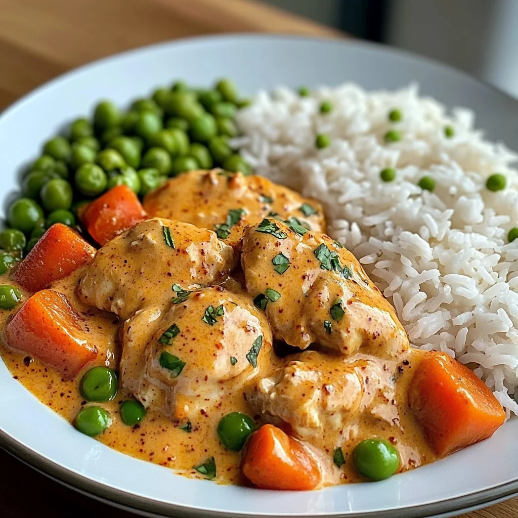 Creamy Paprika Chicken with Rice & Buttered Veggies