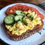 Creamy Scrambled Egg Toast with Fresh Cucumber & Tomato Slices