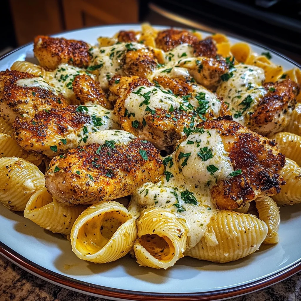 Garlic Cajun Chicken Shells in Velveeta Cream Sauce
