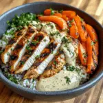 Grilled Chicken Bowl with Herbed Rice, Glazed Carrots & Creamy Sauce