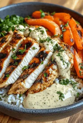 Grilled Chicken Bowl with Herbed Rice, Glazed Carrots & Creamy Sauce