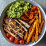 Grilled Chicken Power Bowl with Sweet Potato Fries & Guacamole