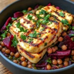 Halloumi with Lemony Lentils, Chickpeas and Beets