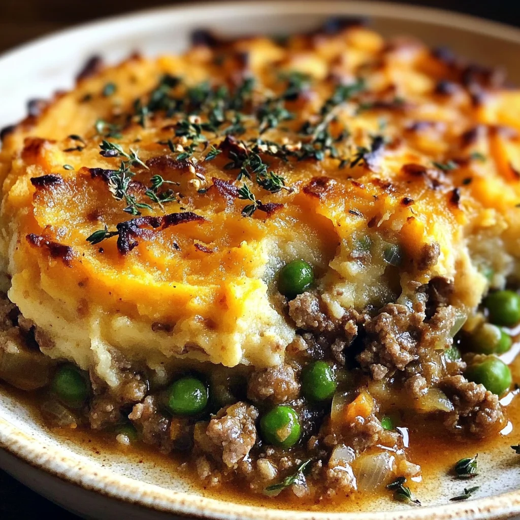 Savory Ground Lamb Shepherds Pie with Creamy Sweet Potato Mash