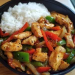 Spicy Garlic Pepper Chicken Stir-Fry with Steamed Rice