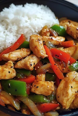 Spicy Garlic Pepper Chicken Stir-Fry with Steamed Rice