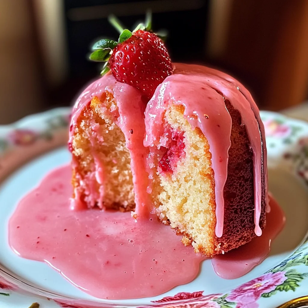 Strawberry Buttermilk Pound Cake with Pink Glaze