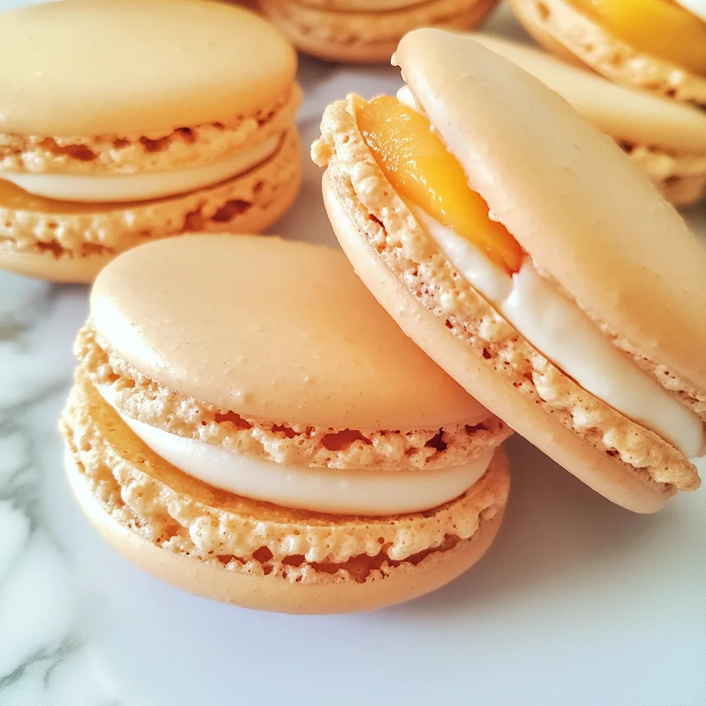 Peach Macarons with Fresh Peaches and Cream