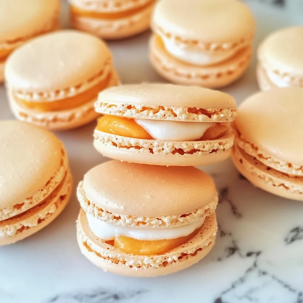 Peach Macarons with Fresh Peaches and Cream
