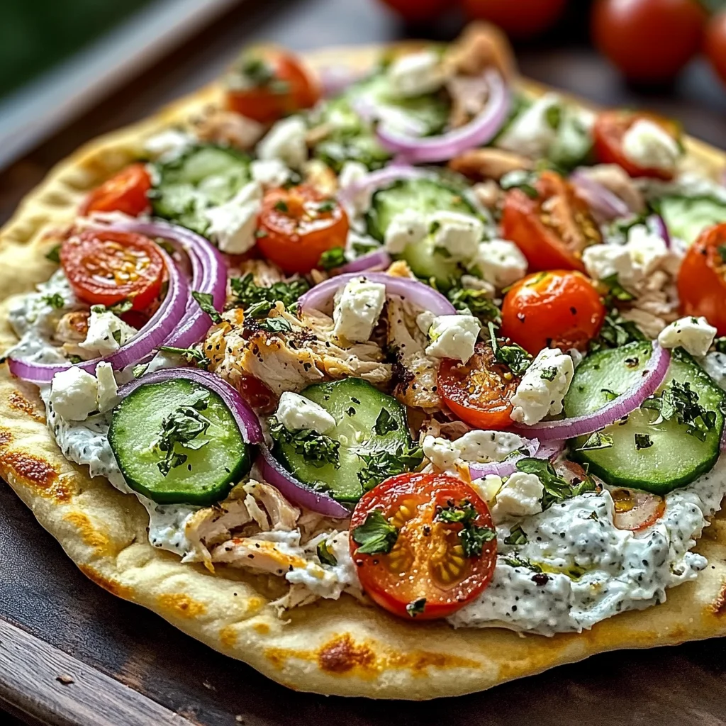 pizza topped with tzatziki sauce
