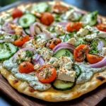 pizza topped with tzatziki sauce